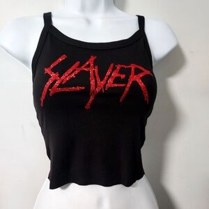 Slayer hand cropped tank top Slayer shirt slayer crop top red glitter